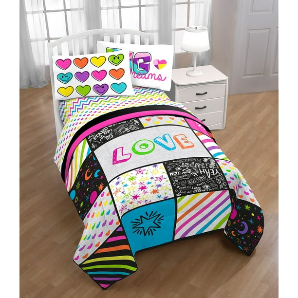 Big Dreams, Love & Hearts Rainbow Girls Full Comforter & Sheet Set (5