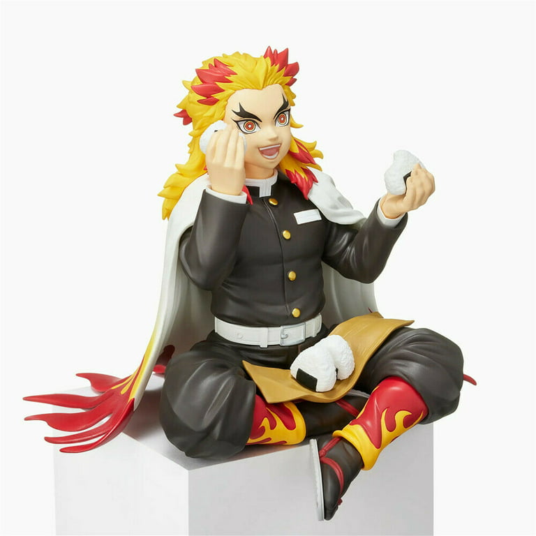 NINJAMO Kyojuro Rengoku Figure Anime Demon Statue Toy Sitting Pose Eating  Rice Balls Collectible Toy Prop