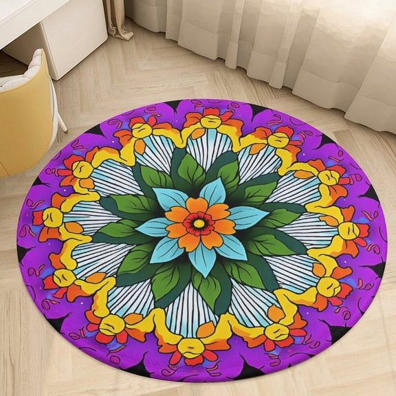 A Colorful Mandala with A Flower in The Center_01 Round Area Rugs for Bedroom Living Room, 3FT Soft Indoor Circle Carpets, Carpet Home Decor Floor Mat