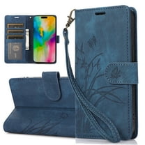 Dteck for Samsung Galaxy A36 5G Case Wallet with Card Holder & Wrist Strap, Flower Pattern PU Leather Folio Stand Flip Cover for Samsung Galaxy A36 5G,Blue