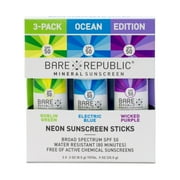 Bare Republic Mineral SPF 50 Neon Sunscreen Stick 3-Pack - Ocean Edition - Green, Blue, Purple