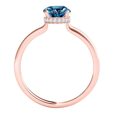 Diamond Halo Engagement Rings For Women 1.05 Carat Natural Blue & White Diamond Wedding Anniversary Solitaire Ring For Women In 18K White Rose Yellow Gold
