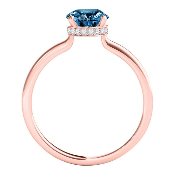 Diamond Halo Engagement Rings For Women 1.05 Carat Natural Blue & White Diamond Wedding Anniversary Solitaire Ring For Women In 18K White Rose Yellow Gold