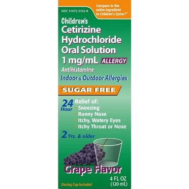 TARO Children's Cetirizine Oral Solution Syrup Allergy Relief for Sneezing, Runny Nose, Itchy, Watery Eyes Grape Flavor | 2 yrs. & Older