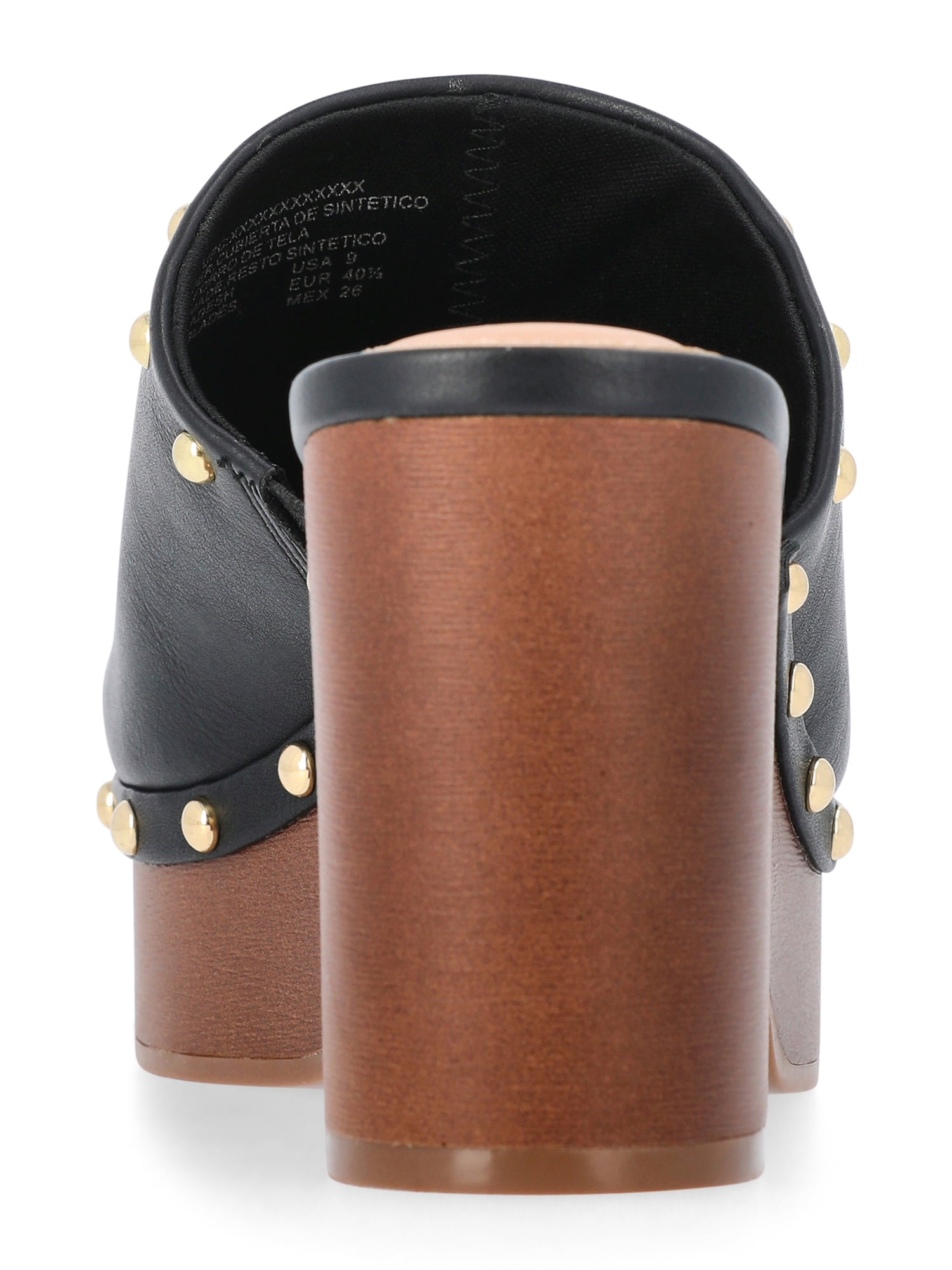 Time and Tru Women's Faux Leather Studded Clogs with Block Heels