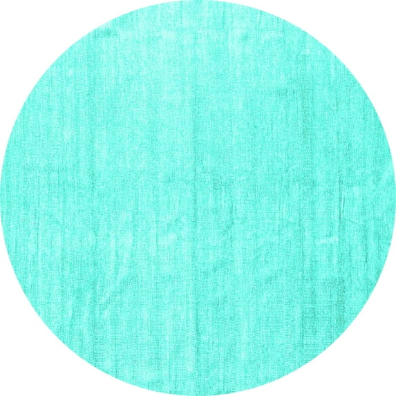 Ahgly Company Machine Washable Indoor Round Solid Turquoise Blue Modern Area Rugs, 4' Round