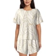 thumbnail image 1 of Fotbe Elegant Gold Leaf Pattern Conjunto de Pijama Estampado para Mujer, 2 Piezas, Ropa de Dormir con Camiseta de Manga Corta y Shorts Suaves-Medium, 1 of 6