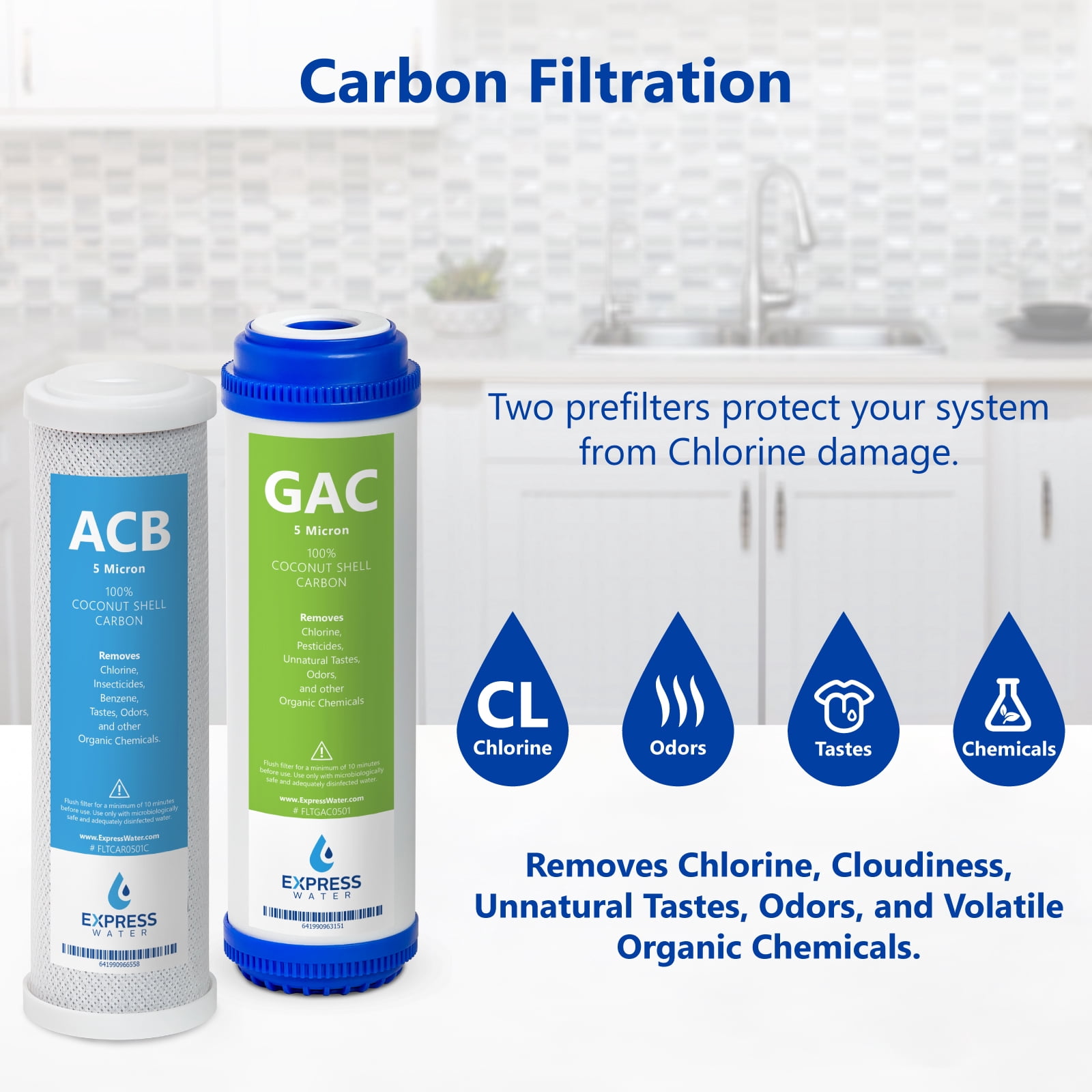 Express Water – 6 Month Reverse Osmosis and Under Sink System Replacement Filter Set – 3 Filters with Carbon (GAC, ACB) and Sediment (SED) – 10 inch Size Water Filters