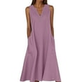 thumbnail image 3 of Abcnature Dresses for Women Summer Casual A-line Dress Solid Color Print Sleeveless Long Dresses Oversized V-Neck Beach Flowy Midi Dresses with Pockets (S-5XL), 3 of 6