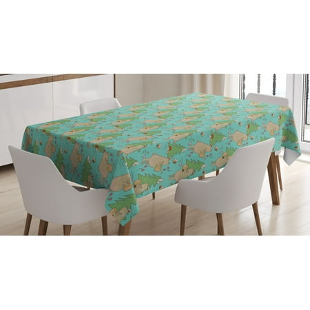 

Bee Tablecloth Caricature Style Colorful Illustration with Forest Elements Bears Bees and Mushrooms Rectangular Table Cover for Dining Room Kitchen 52 X 70 Inches Multicolor by Ambesonne