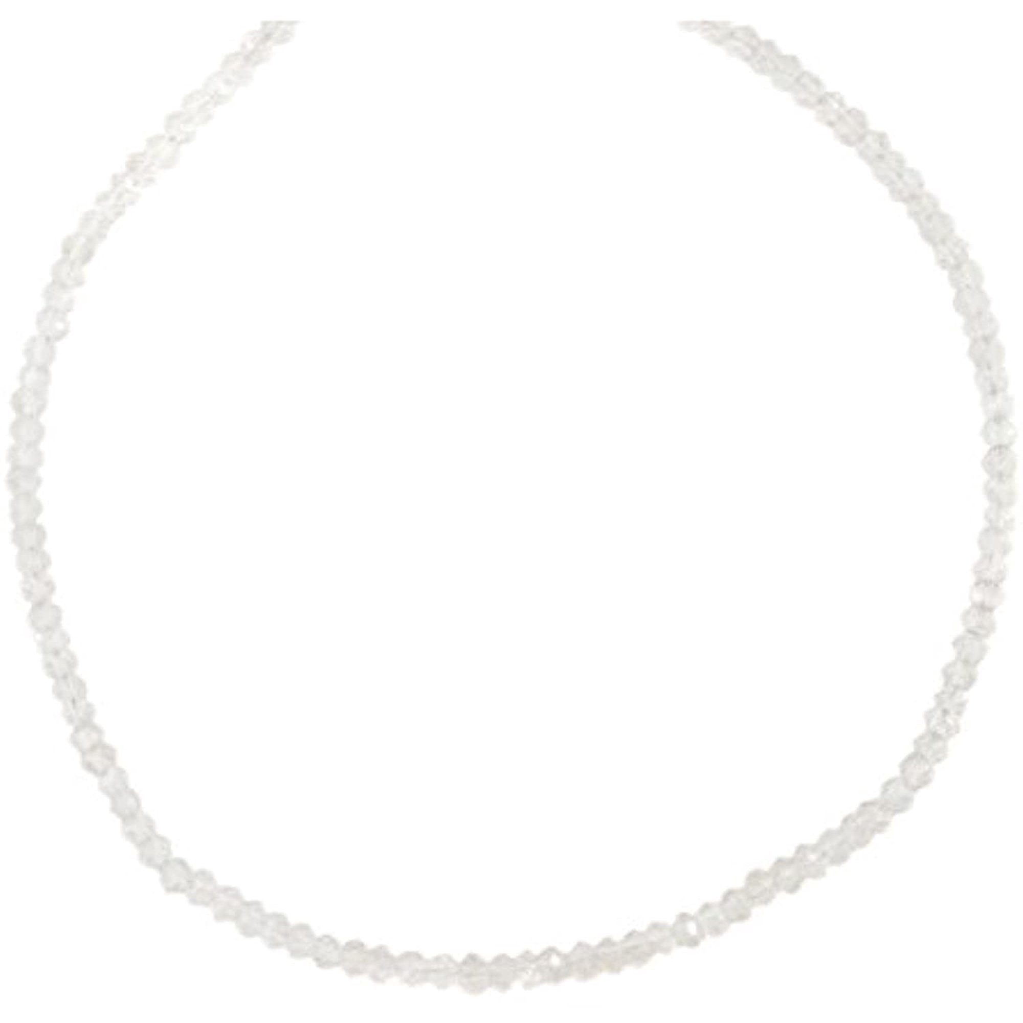 Sterling Silver Quartz Necklace Clear Faceted Solid Strand Simple Dainty, 18" Designed for Adult Women
