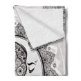 thumbnail image 2 of Mystic Soft Flannel Fleece Throw Blanket, Ornate Crescent Moon with Stars and Mandala Eastern Graphic, Cozy Plush for Indoor and Outdoor Use, 50" x 60", White Beige and Black, by Ambesonne, 2 of 5