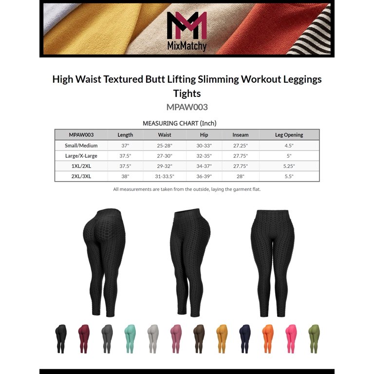 MixMatchy Women's High Waist Textured Butt Lifting Slimming Workout  Leggings Tights 