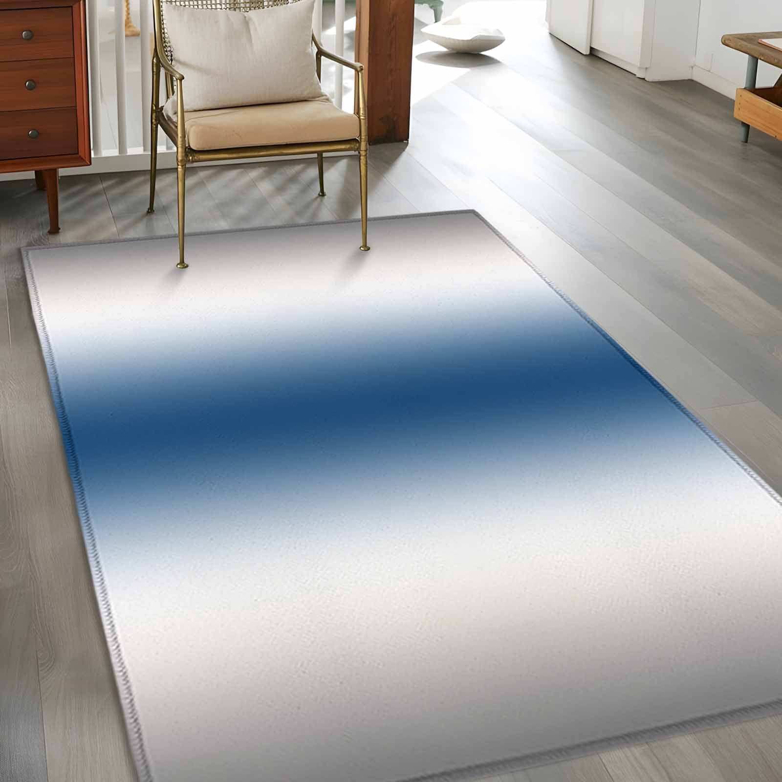 Area Rug 4'x6', Lake Blue Grey White Non-slip Runner Rug Carpet for Bedside, Farmhouse Ombre Color Modern Washable Outdoor Indoor Area Rugs Mat for Entryway/Living Room/Bedroom/Kitchen/Office