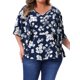 thumbnail image 1 of Agnes Orinda Tops Florales de Talla Grande para Mujer, Cuello en V, Manga Flowy de 3/4, Blusas de Gasa Casual de Verano, Azul Marino 2X, 1 of 5