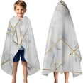 thumbnail image 3 of White Gold Marble Pattern Hooded Bath Towel，60"x35" for Ages 3 To 12 Kids, Quick Dry Lightweight Soft Microfiber Hood Beach Towel Cover Up for Kids, 3 of 7