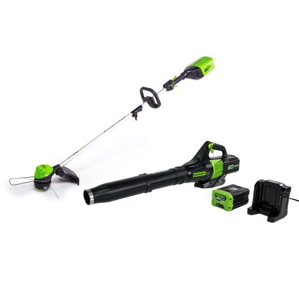 Greenworks 60V Cordless 13" String Trimmer and 125 MPH 450 CFM Leaf