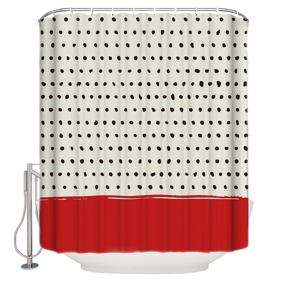 Abstract Black Polka Dot Bathroom Shower Curtains with 12 Hooks Polyester Waterproof Shower Curtain for Stalls and Bathtubs Modern Farmhouse Sage Green Red Decorative Bathroom Curtain 72x78 Inches