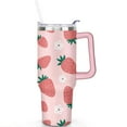thumbnail image 2 of 40oz Cute Red Strawberry Stainless Steel Flip Straw Tumbler Spill Proof Travel Cup Double Wall Vacuum Insulated Coffee Mug with Top Handle, 2 of 6