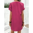 thumbnail image 6 of Summer Dresses for Women 2025 Casual Button V Neck Short Sleeve Tunics A Line Ribbed Mini T Shirt Dress Rose Red L, 6 of 7