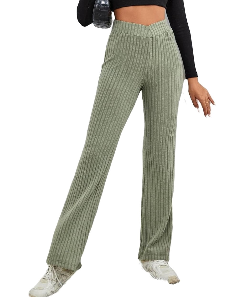 Casual Plain Flare Leg Olive Green Women's Pants (Women's)