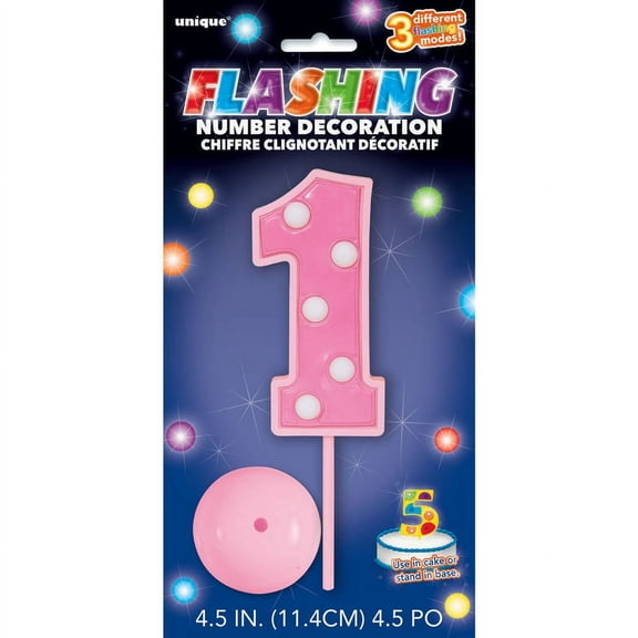 Pink Flashing Number 1 Plastic Cake Decoration (1ct)