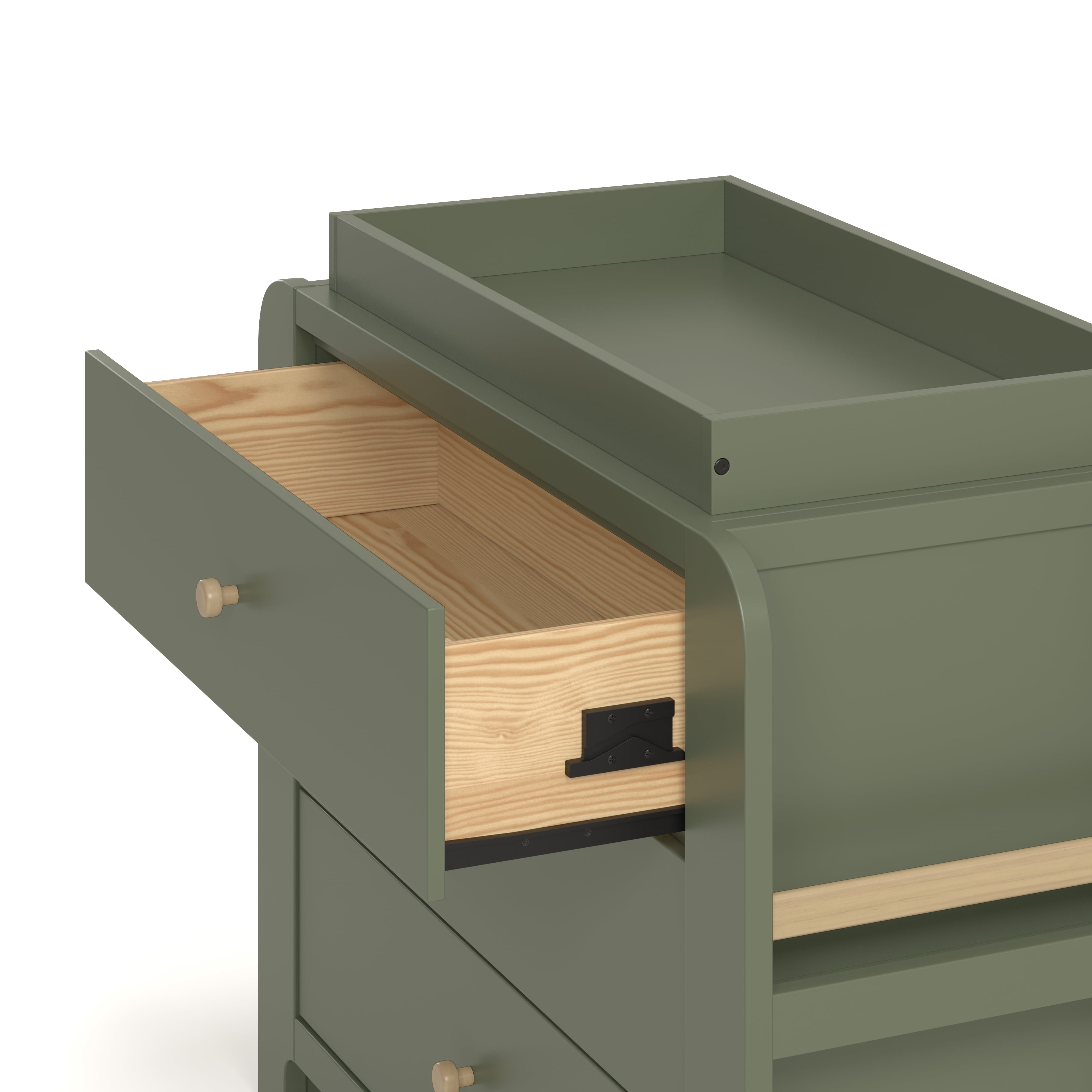 Graco Read-with-Me 3 Drawer Chest with Bookshelves and Removable Changing Topper, Olive with Driftwood
