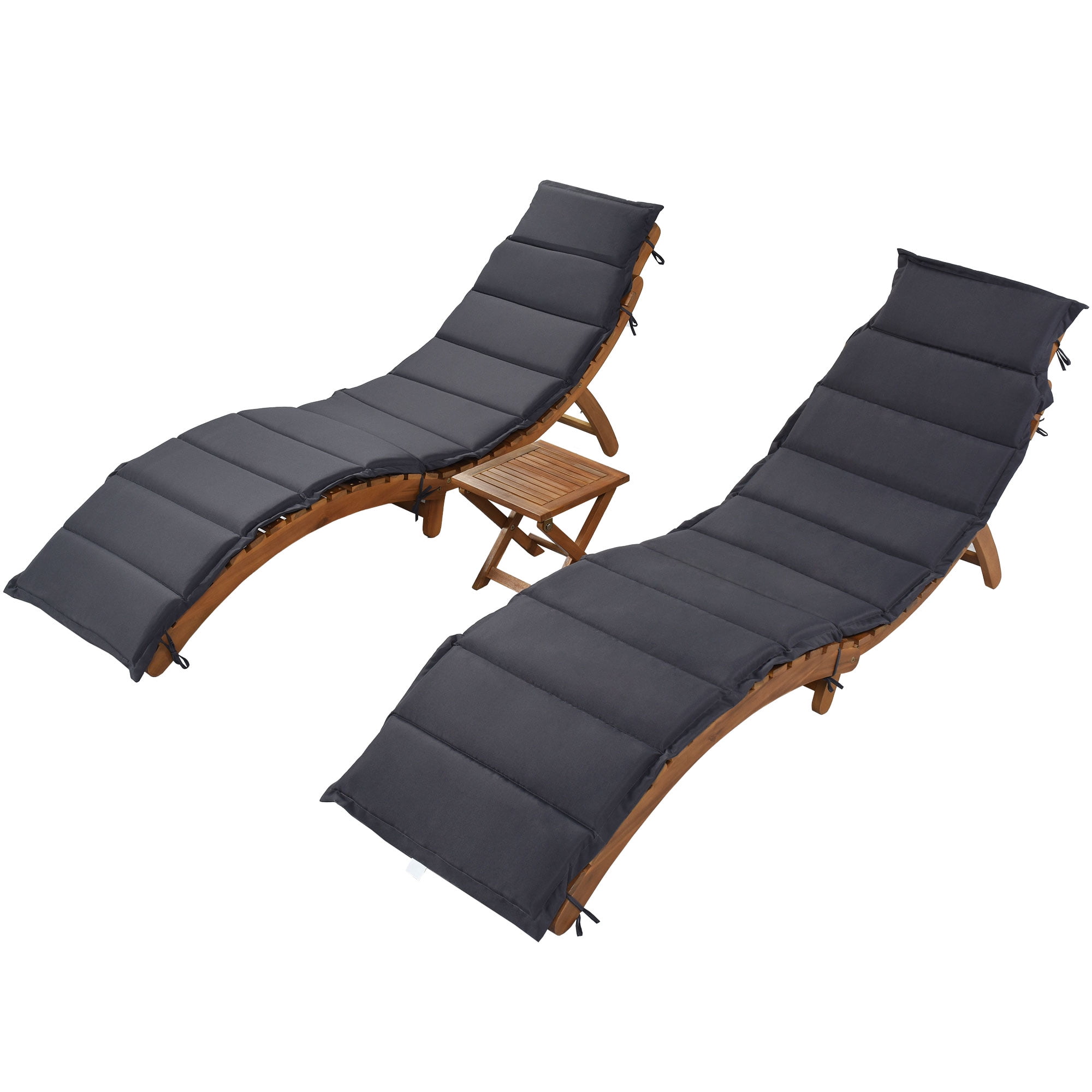 Dropship TOPMAX Outdoor Patio Wood Portable Extended Chaise Lounge Set With  Foldable Tea Table For Balcony, Poolside, Garden, Brown to Sell Online at a  Lower Price