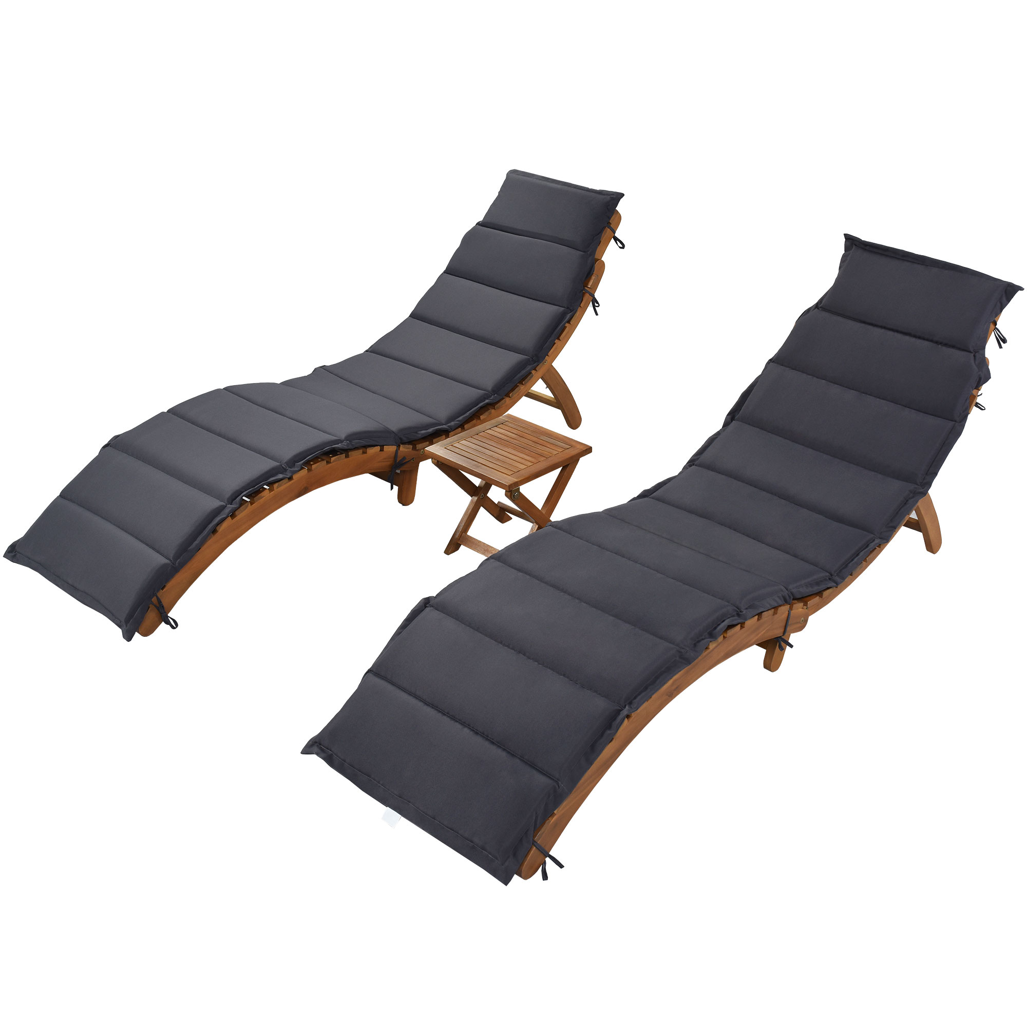 uhomepro 3-Piece Pool Furniture Folding Outdoor Chairs, Patio Chaise Loungers, Chaise Lounge Chair Outdoor Set for Backyard Garden, Couch Cushioned Recliner Chair with Foldable Tea Table - image 4 of 13