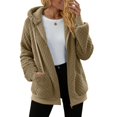 thumbnail image 3 of Women's Winter Fleece Jacket Zip Up Hooded Sherpa Fuzzy Coat Solid with Pockets Warm Fluffy Outerwear, 3 of 6