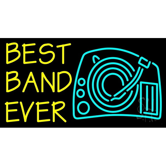 Yellow Best Band Ever LED Neon Sign 20" Tall x 37" Wide - inches Black Square Cut Acrylic Backing, with Dimmer - Premium built indoor Sign for Studio, Club, Home décor, Event, Workshop, Storefront.