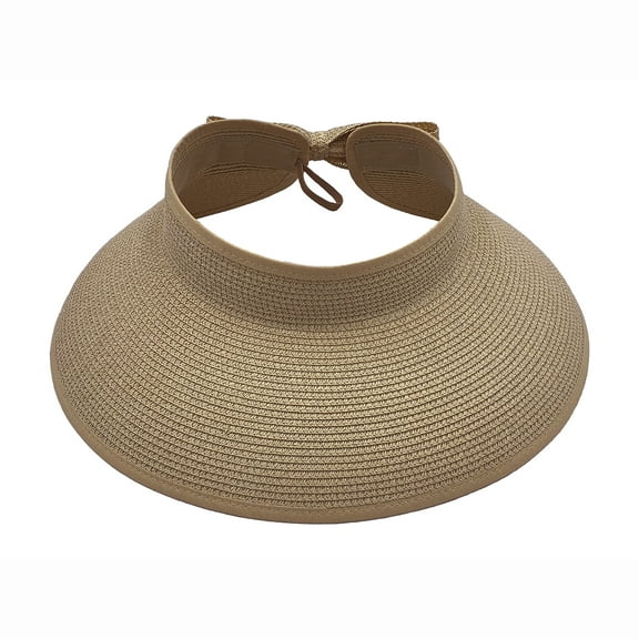 ACCEHUT Women's UPF 50 Foldable Wide Brim Straw Sun Visor Adjustable Brown Summer Beach Hat