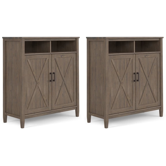 Simpli Home Ela Solid Wood 39 inch Storage Cabinet in Smoky Brown (Set of 2)