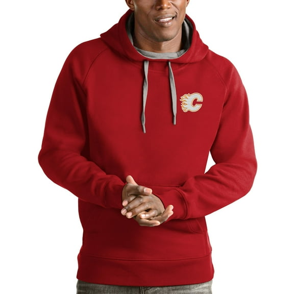 Men's Antigua Red Calgary Flames Team Victory Pullover Hoodie