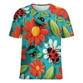 thumbnail image 5 of Floral Bugs Print Women's Short Sleeve T-Shirt Crew Neck Casual Summer Trendy Loose Fit Tops, 5 of 6