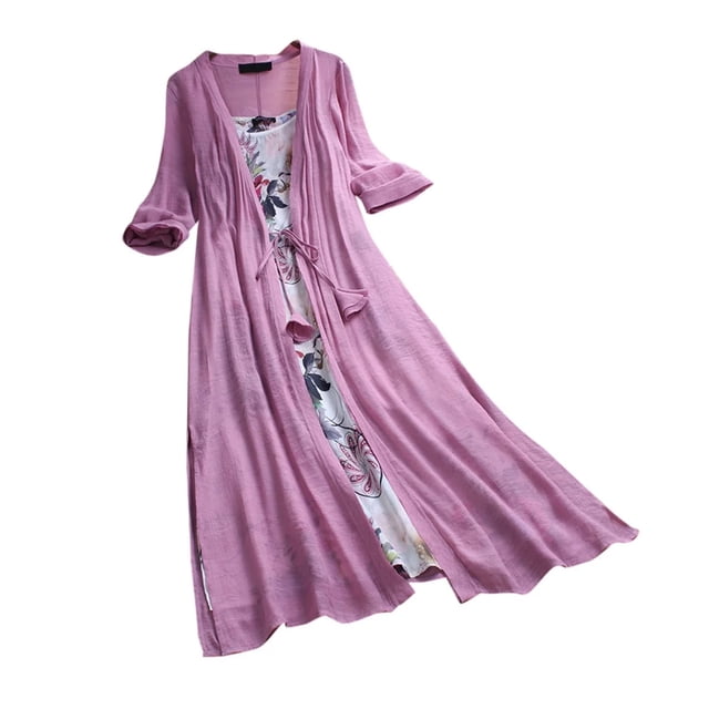 Vestido de dos piezas con mangas 3/4 y cuello redondo con estampado floral estilo bohemio para mujer de Qertyioot
