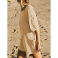 thumbnail image 4 of SLADYGLO Women Crew Neck Half Sleeve Front Pockets Open V Back Rompers, 4 of 5
