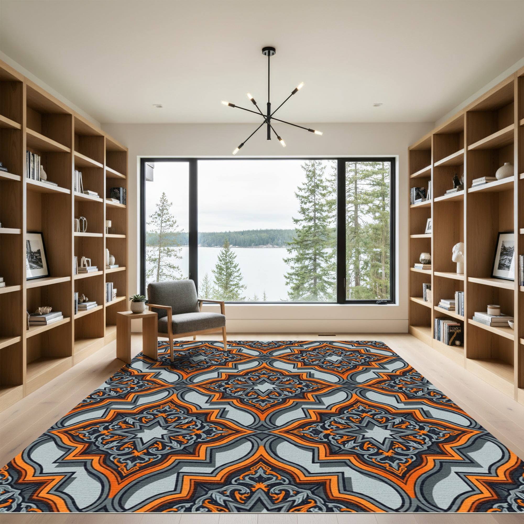 ODIKA 6'x9' Machine Washable Non-Slip Area Rug, Geometric Burnt Orange High Traffic Rug, Gray, 1017428
