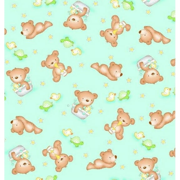 Baby Bear Teal Comfy Prints Flannel Fabric