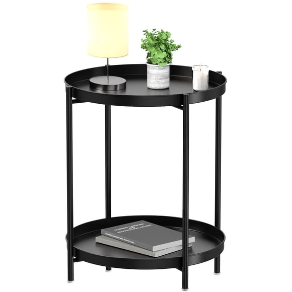 Mesa auxiliar EKNITEY de metal de 2 niveles, impermeable, negra