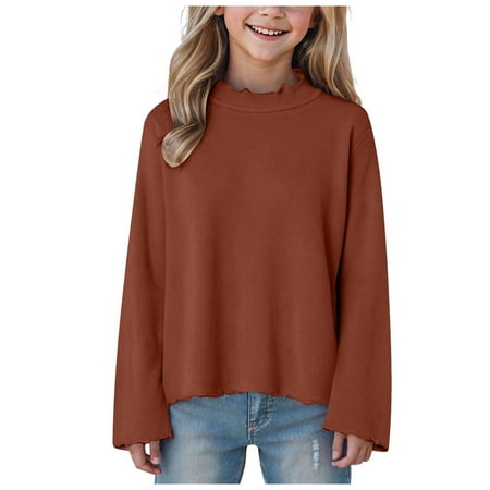 

ZHAGHMIN Girls Base High Neck Top Children S Clothing Simple Solid Color Base Shirt Ruffle Kids Fall Shirts Toddler Girls Outfits Size110 Baby Girl Fall Outfit Brown