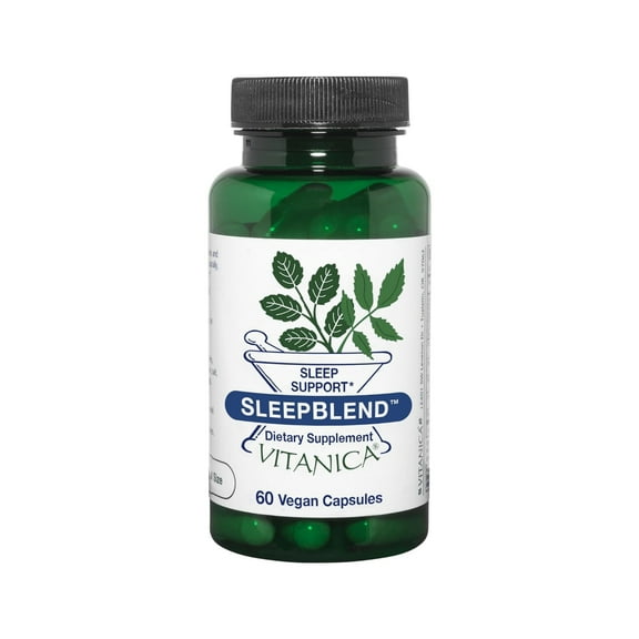 Vitanica Sleepblend, Non Habit Forming Sleep Support Supplement, with Melatonin, Valerian Root, Passionflower and Hops, Vegan, 60 Capsules