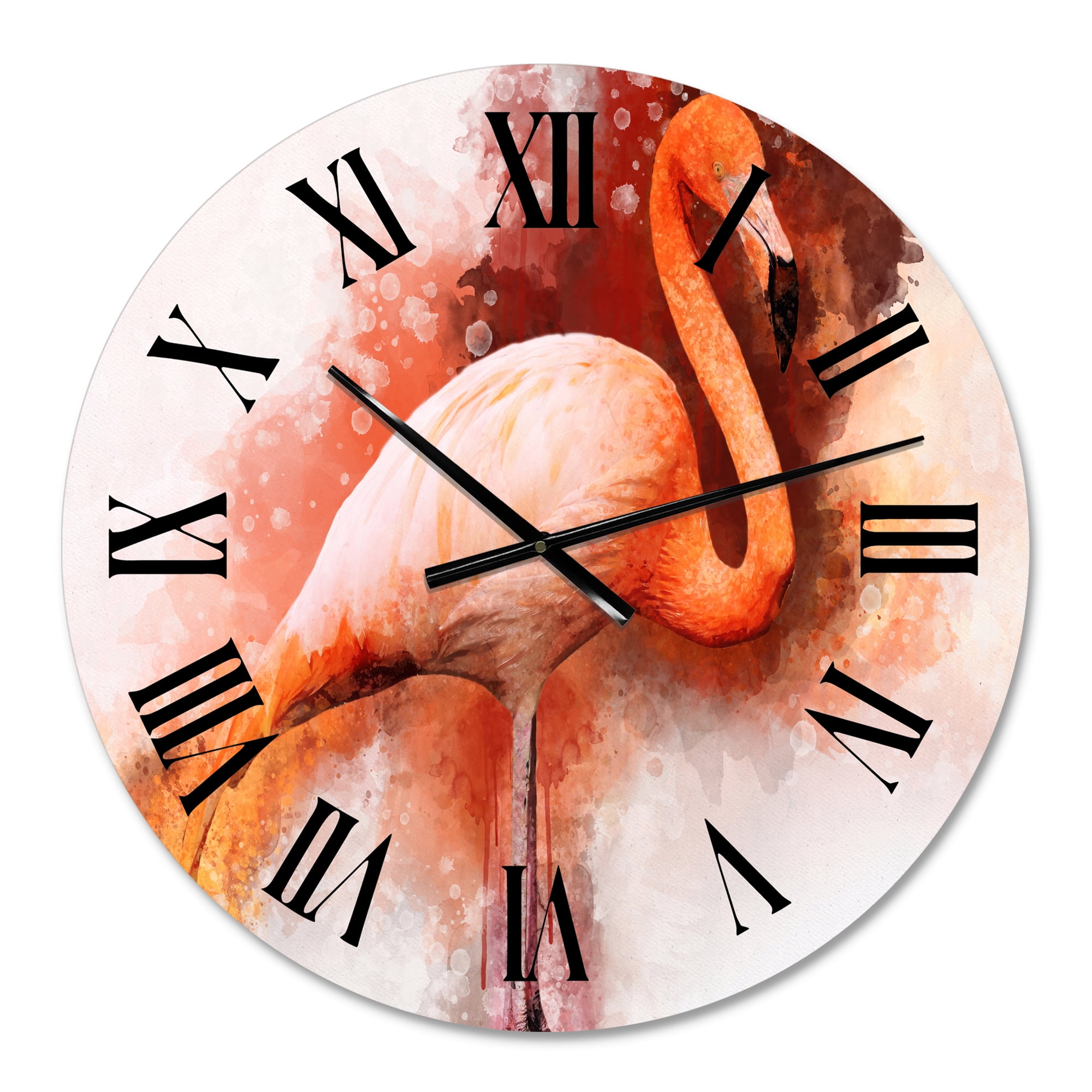 Designart 'Portrait Of Pink Flamingo Ii' Farmhouse Wall Clock