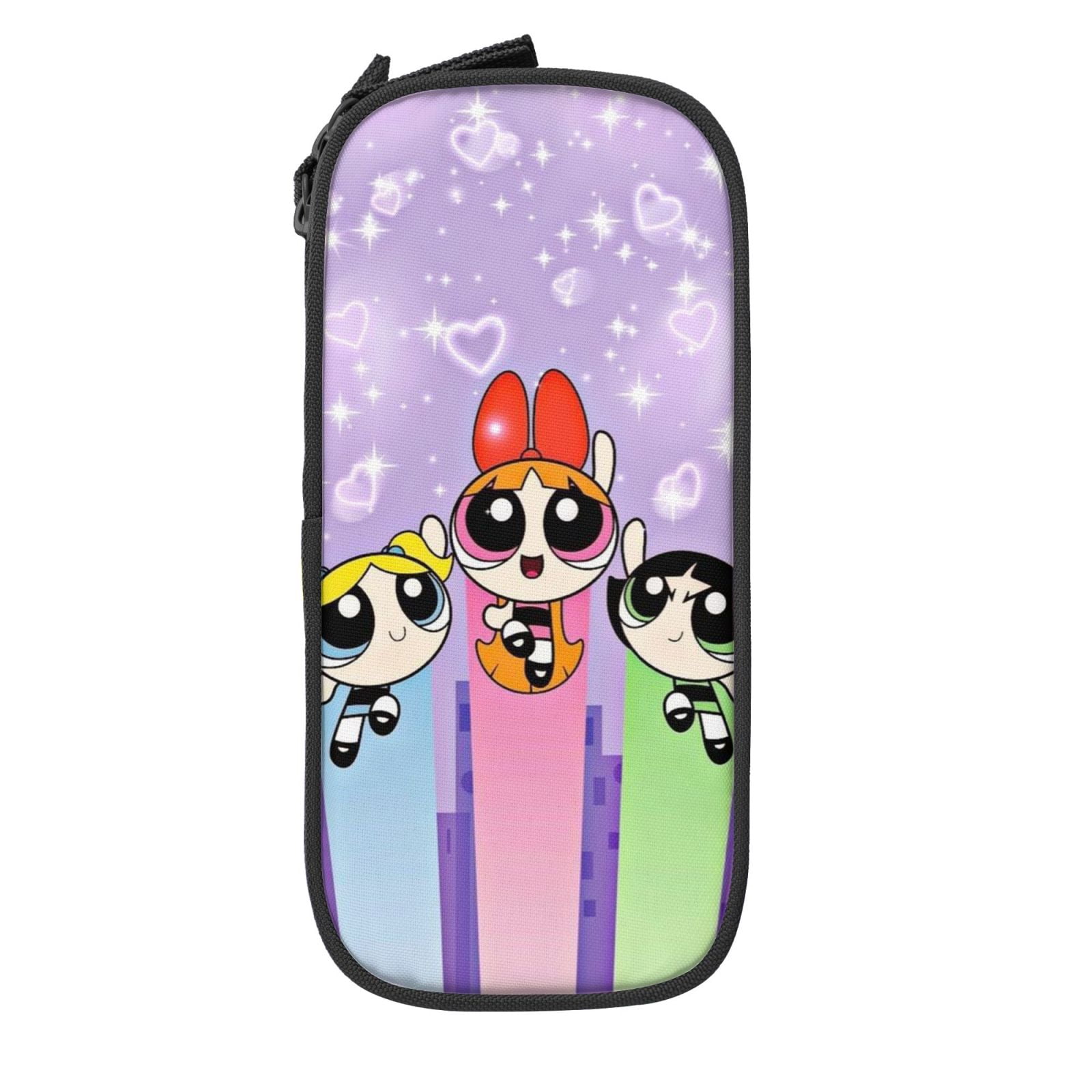 The Powerpuff Gi-rls Pencil Case Large Capacity Pencil Pouch Pen Bag Office Stationery Organizer Travel Makeup Bag Black