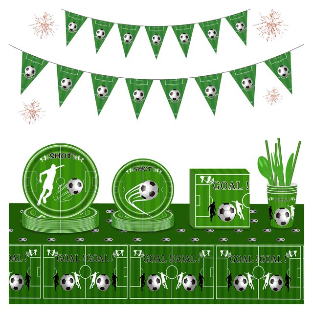 Footballs Party Supplies Green Football Ball Theme Paper Cup Plate Tableware