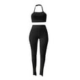 thumbnail image 3 of Lovelywholesale Sexy Backless Crop Top Black Two Piece Pants Set, 3 of 4