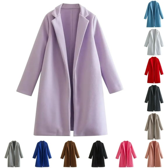 Antinious Womens Solid Mid Length Open Front Trench Coat with Pockets,Warm Trench Coat,Casual Winter Coats for Women,Blue,XL