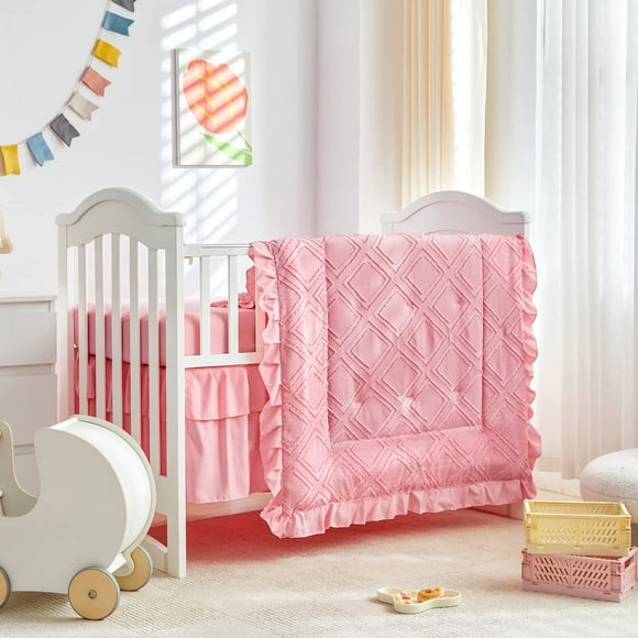 Juego de Ropa de Cama UOZZI 3 piezas para Cuna con Volantes en Rosa