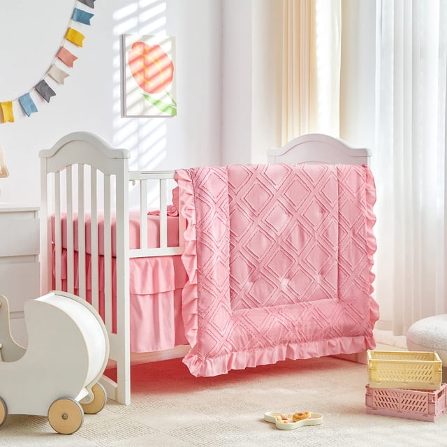 Juego de Ropa de Cama UOZZI 3 piezas para Cuna con Volantes en Rosa
