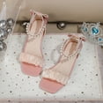 thumbnail image 3 of IUJSOY Girls Sandals Bow Low Heels Ankle Strap Pearl Open Toe Dress Shoes Flower Girl Wedding Shoes, 3 of 9